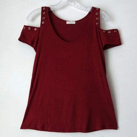 Occasion Maroon Cold Shoulder Rivet Detail Top S — image 6 of 8
